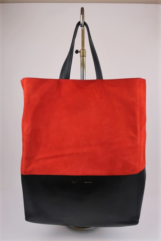 Celine Bicolor Vertical Cabas Tote Red Suede